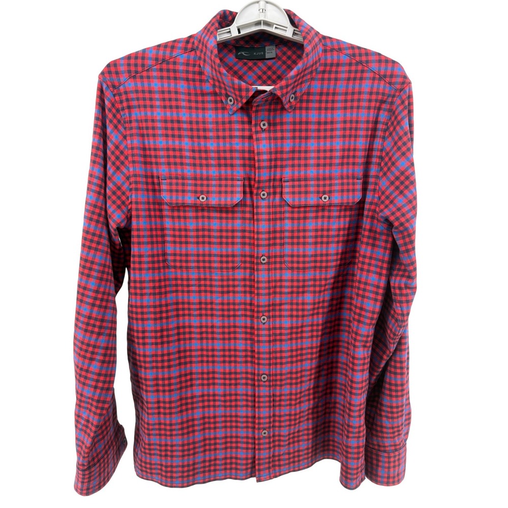 KJUS Circle Shirt Men's Red Blue‎ Plaid Button Down Long Sleeve Size XL Logo